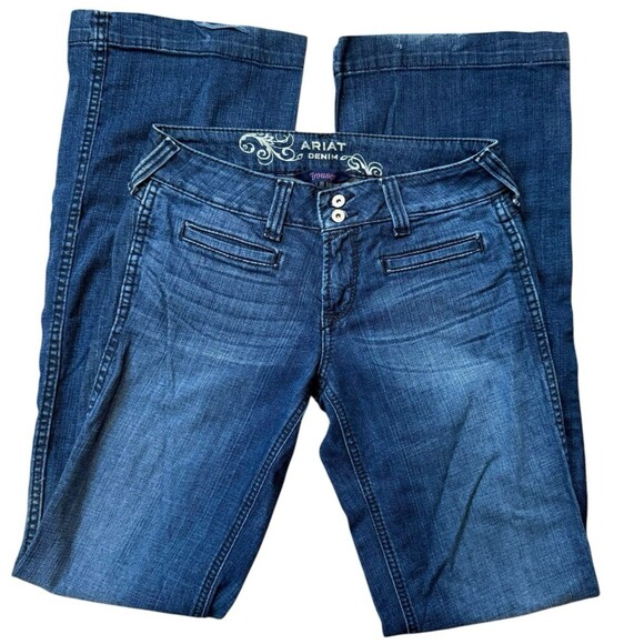 Ariat Jeans Women's 28XL Trouser Mid Rise Stretch Outseam Ella Wide Leg Blue - Picture 1 of 13